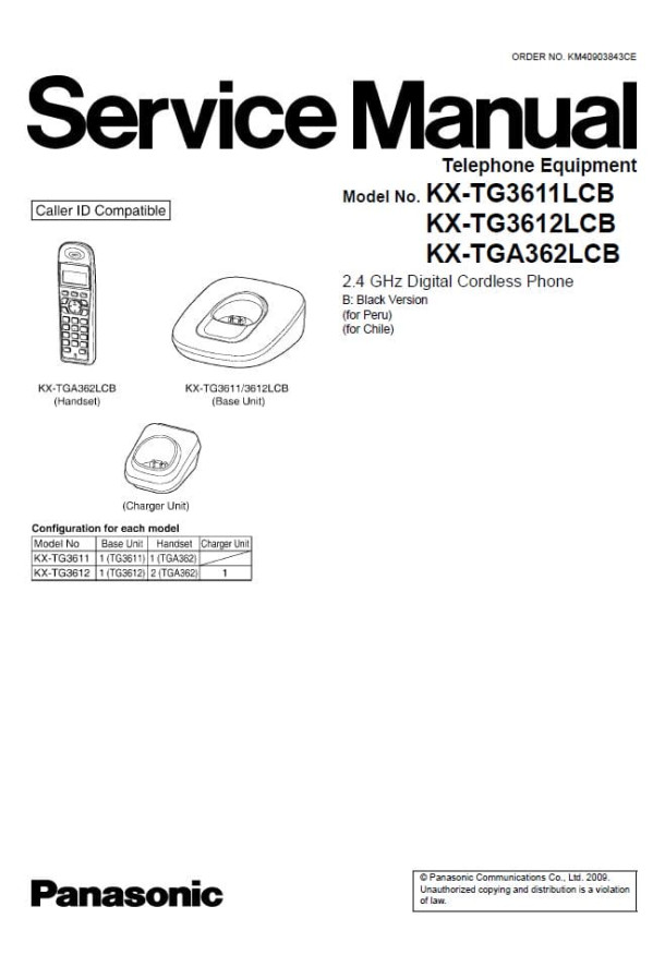 KX-TG3611LCB, KX-TG3612LCB, KX-TGA362LCB